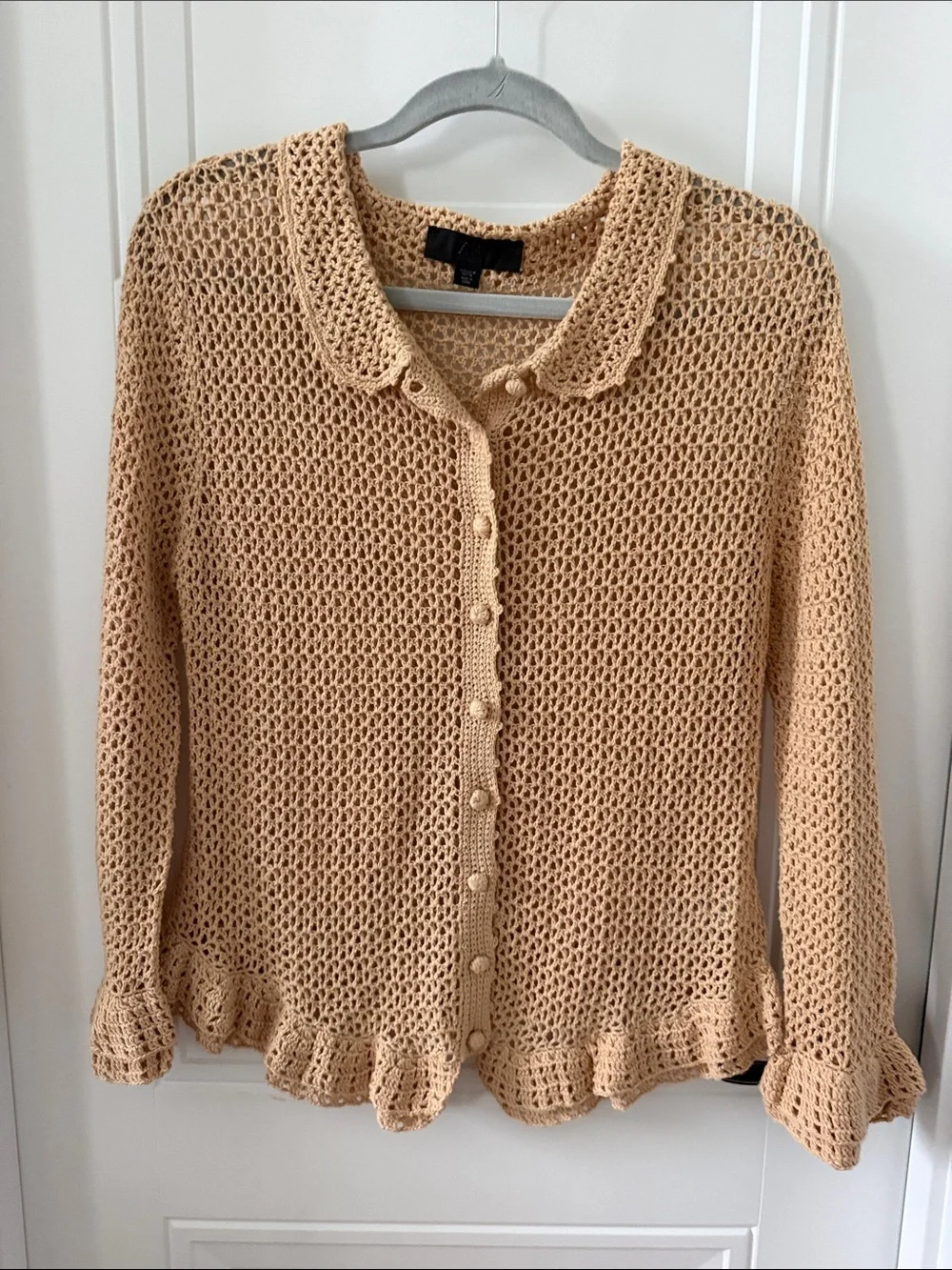 Zara Limited Edition Crochet Button-Front Cardigan with Ruffle Trim
